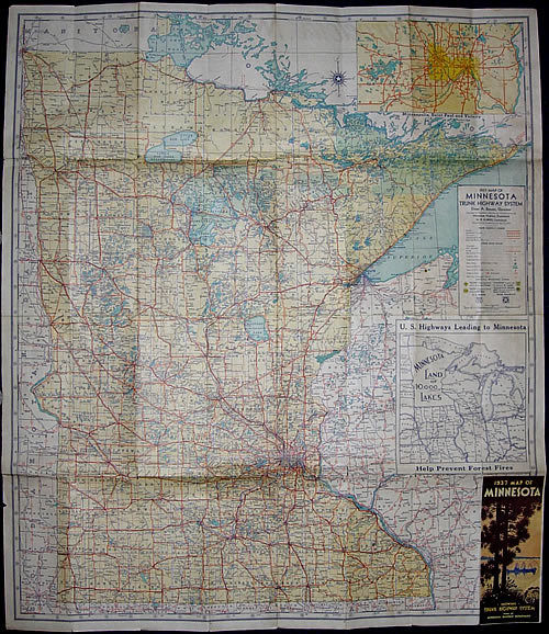 1937 Map Of Minnesota Trunk Highway System 6783